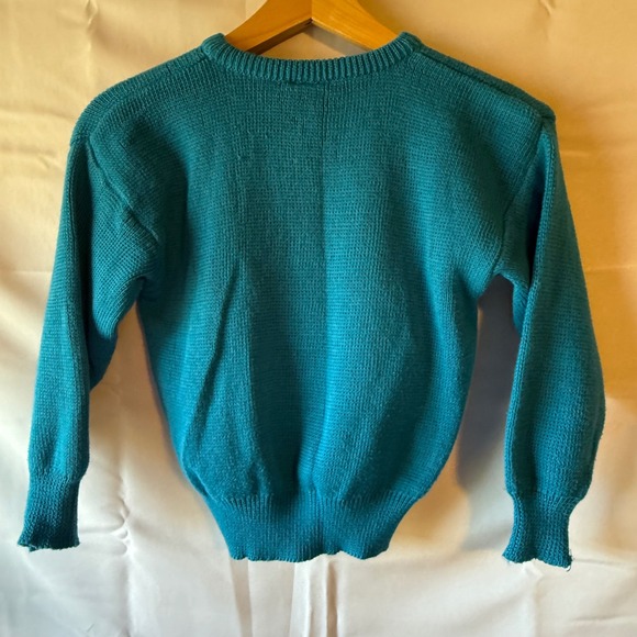 Vintage Kids Over Pacific Teal Teddy Bear Sweater Size 9/10 Fit like 7/8 READ - Picture 2 of 6